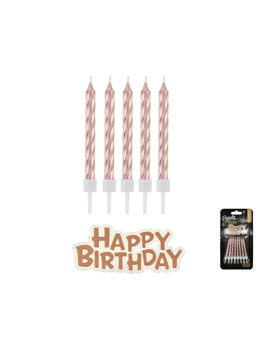 SF-SUHB SVIJEĆA HAPPY BIRTHDAY RUŽIČASTO ZLATO 16 kom