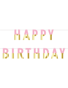 PF-GURZ BANER HAPPY BIRTHDAY PINK-GOLD 160cm