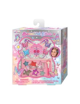086TB LIJEPA DIVA SET ŠMINKA SJENILO,ČETKICA,KOPČE,NAUŠNICE SAMOLJEPLJIVE 16x2,8x18 cm