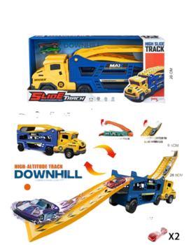 MKV541651 SKLADIŠNI KAMION SA KLIZEĆIM STAZAMA I AUTOMOBILOM 43x11 cm /