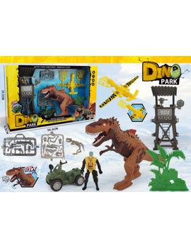 MKX876746 Dinosaur sa svjetlosnim IC efektom + vojni motocikl i drvo 50x9x31 cm "