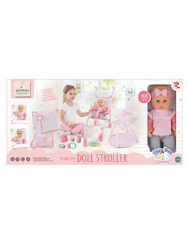 MKT149721 SET ZA LUTKE- KOLICA,KOLJEVKA I LUTKA S FUNKCIJOM PIJENJA I MOKRENJA 66x10x32 cm *