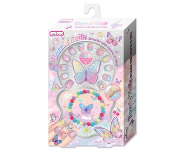 016TB Dječji set umjetnih noktiju s dodacima (narukvica i prsten), leptir motiv